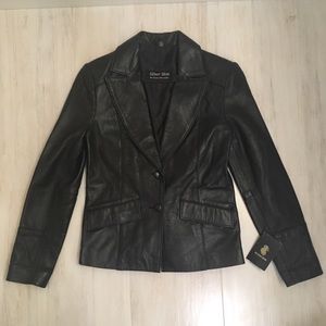 New Real Black Leather Jacket Sz: Small Slim Fit